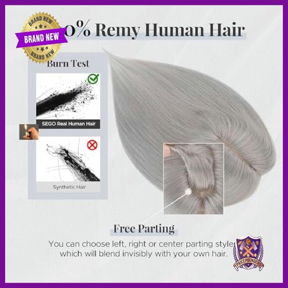 Human Hair Topper 10 Inch Silk Base 4 Clips Thinning Hair main image 6